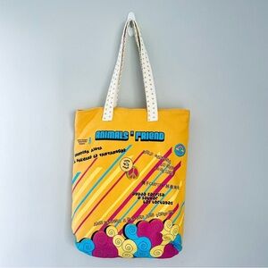 NWT Carpisa Canvas Tote Bag Yellow Gold Animals Friend. Help Save Turtles